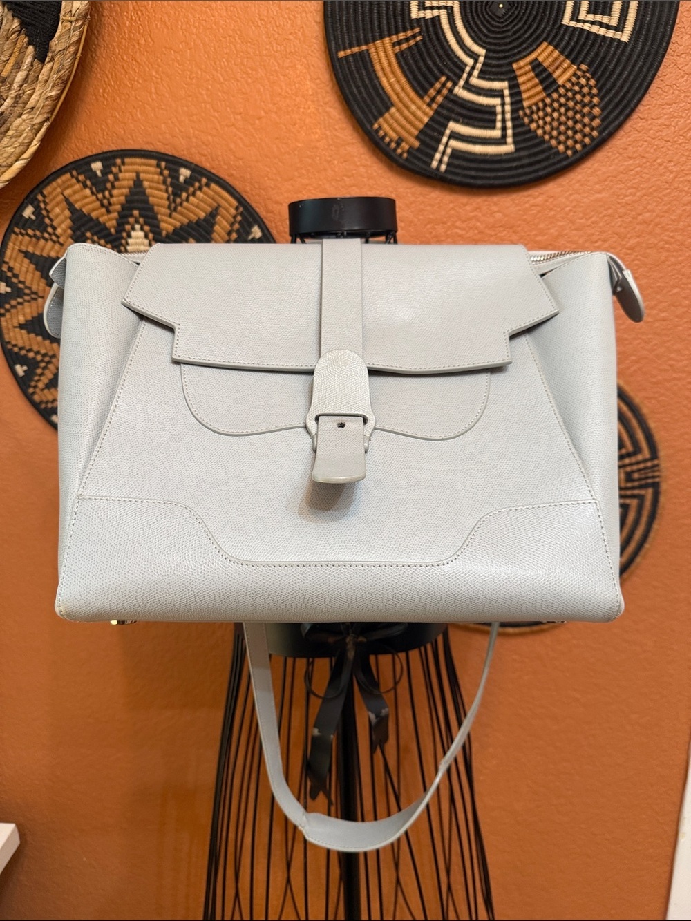 Senreve Pebbled Leather Satchel in Light Gray